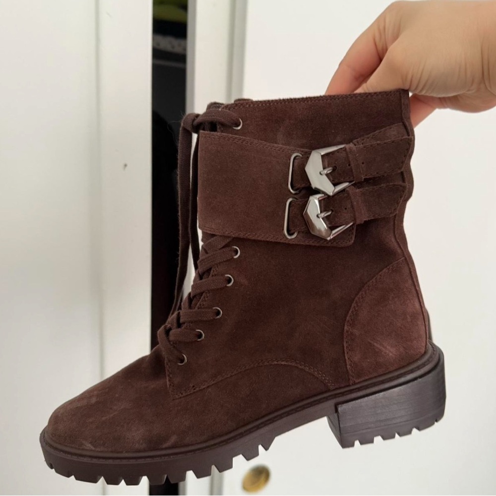 Vince Camuto Fawdry Combat Style Suede Boots in Chocolate Brown Womens 7